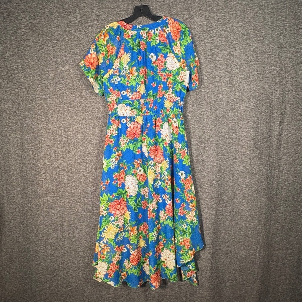 Kensie Blue Floral Swiss Dot Smocked Waist High Low Midi Dress Size 8 - Picture 5 of 9
